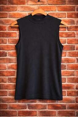 a.n.a a new approach Black Sleeveless Ribbed Mock Neck Tank Top Size L